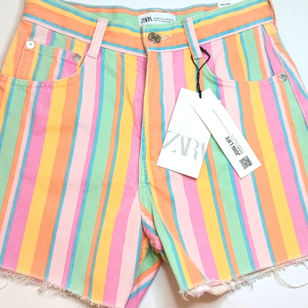 Zara High Waist Pink and Orange Shorts